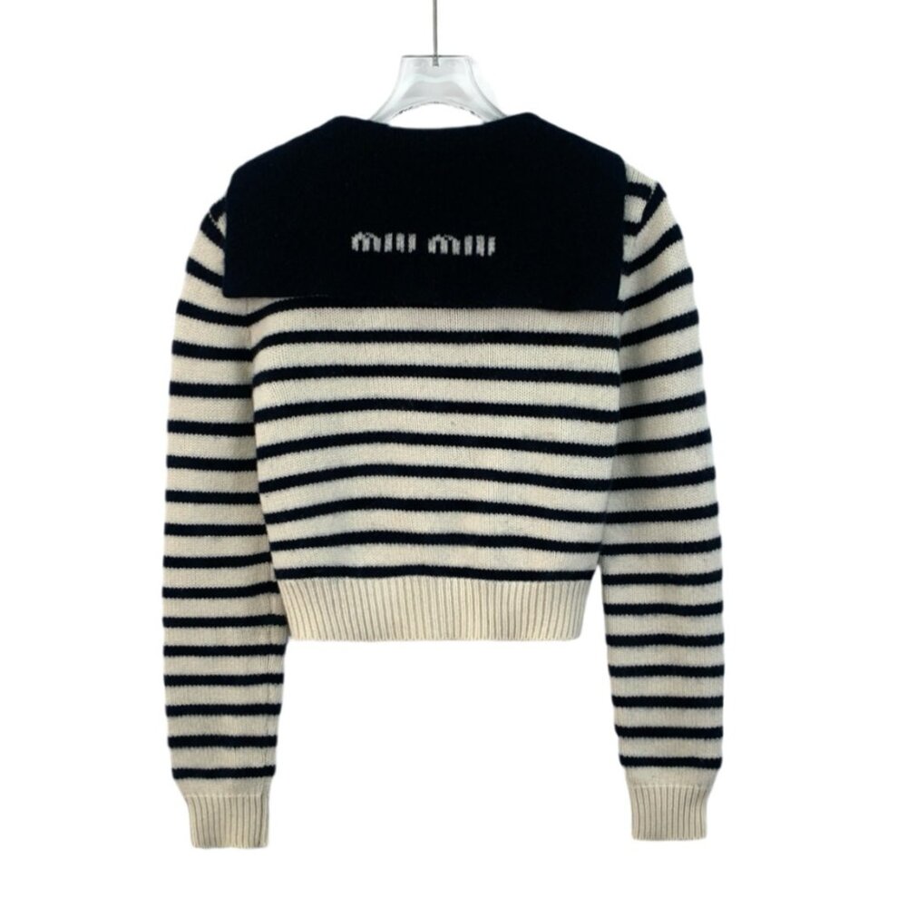 Miu Miu 2022 Stripe Single-Breasted Button Navy C… - image 2